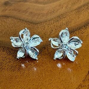Elegant 925 Silver Flower Classic CZ Earring